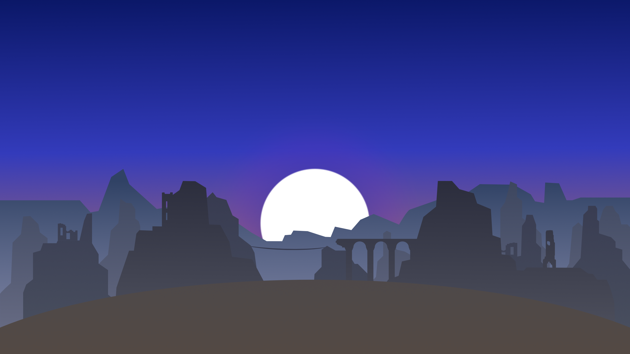 Illustration — désert, ruines en crépuscule